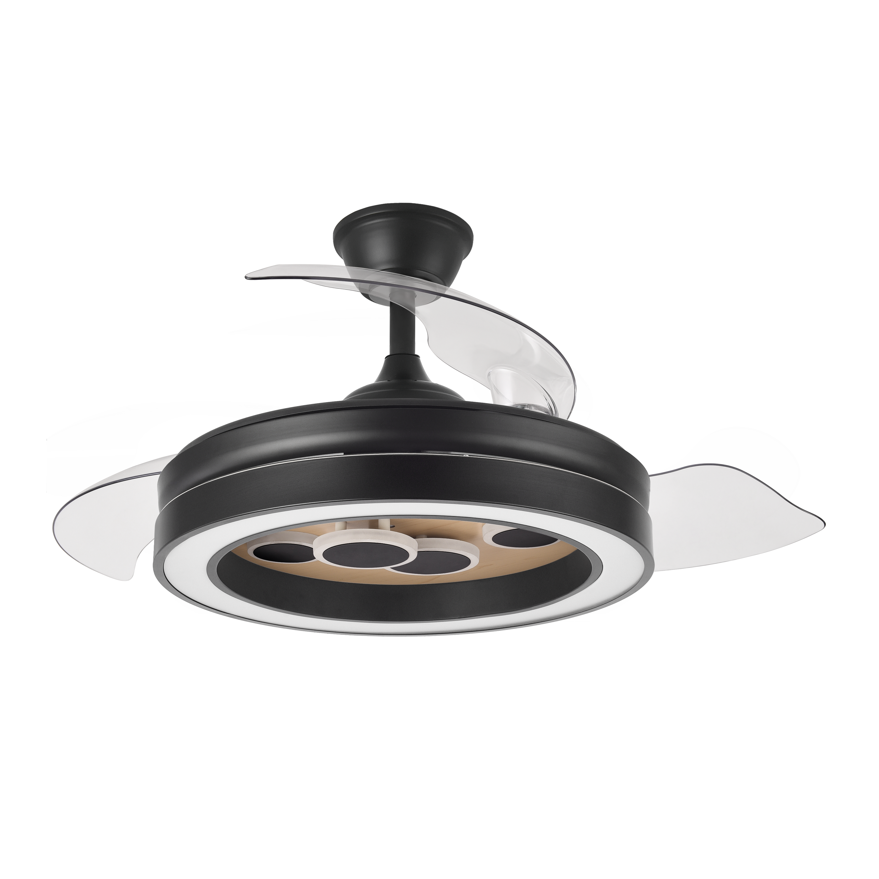 Ventilador DC Cupido 59W Negro/Madera, vista frontal, luzguru.com