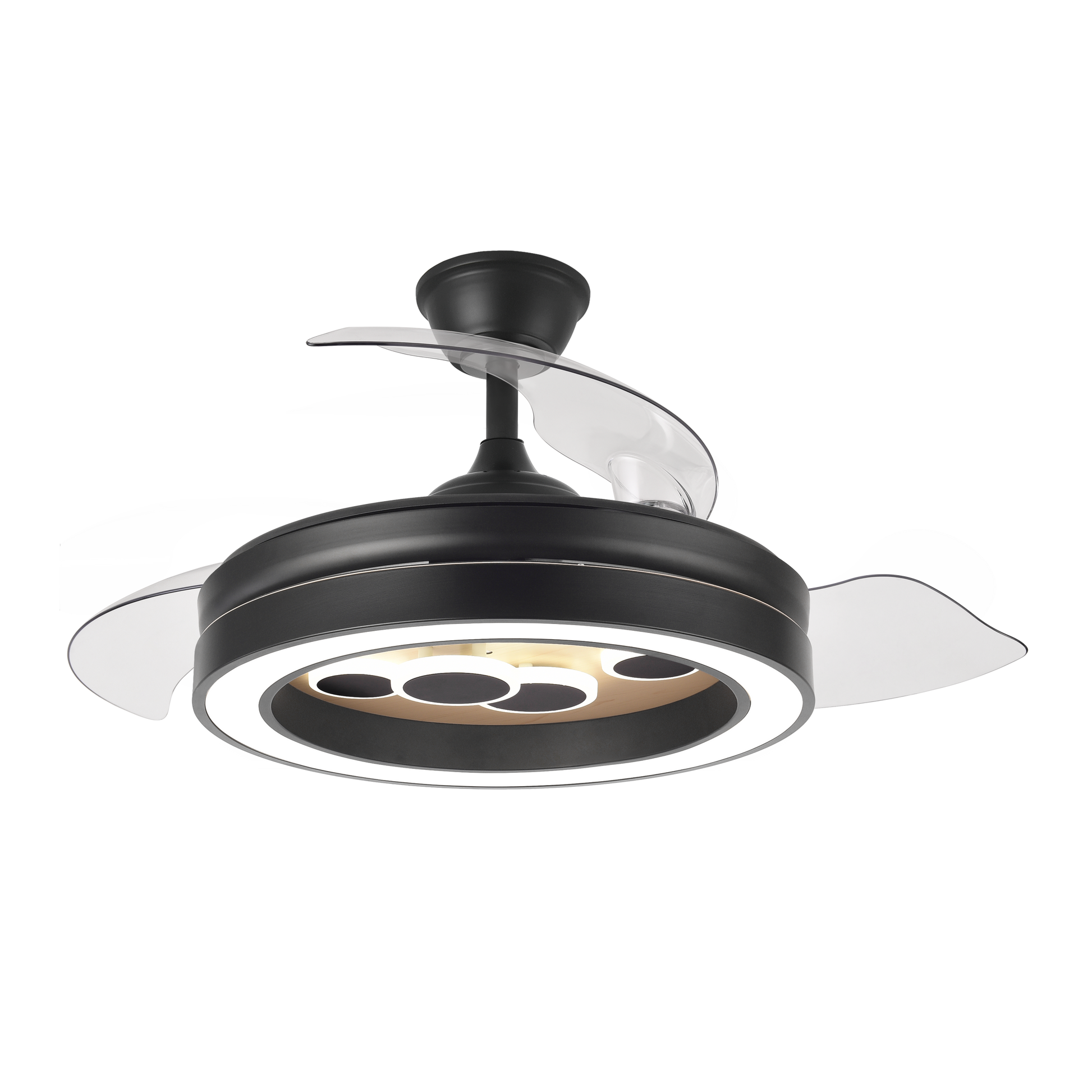 Ventilador de techo negro y madera con control remoto, perfecto para dormitorio