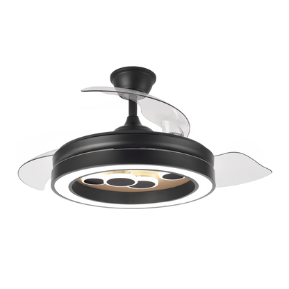 Ventilador de techo negro y madera con control remoto, perfecto para dormitorio