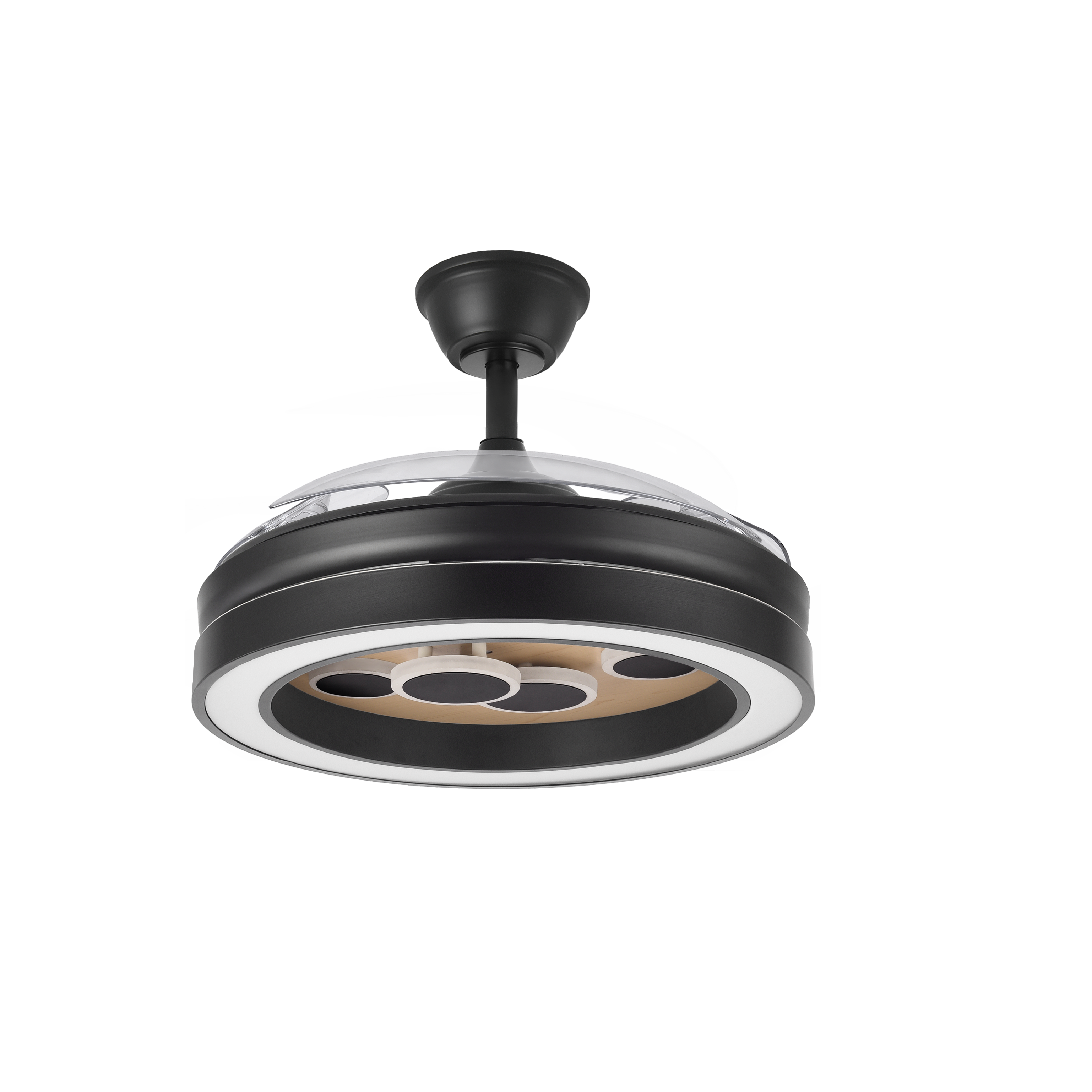 Ventilador DC Cupido 59W Negro/Madera, vista frontal, luzguru.com