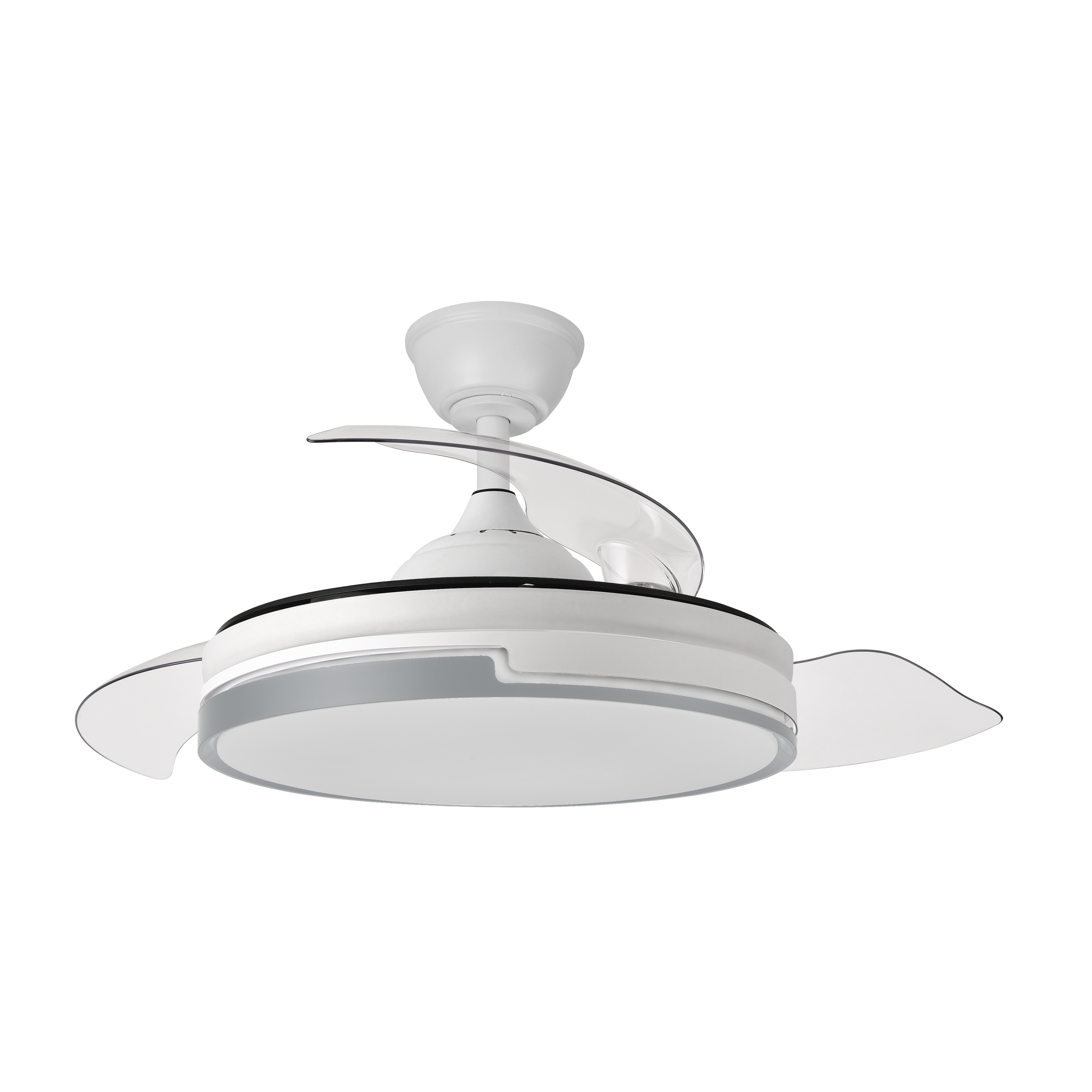 Ventilador de techo Papiro 59W Blanco/Gris de Fabrilamp, vista frontal.