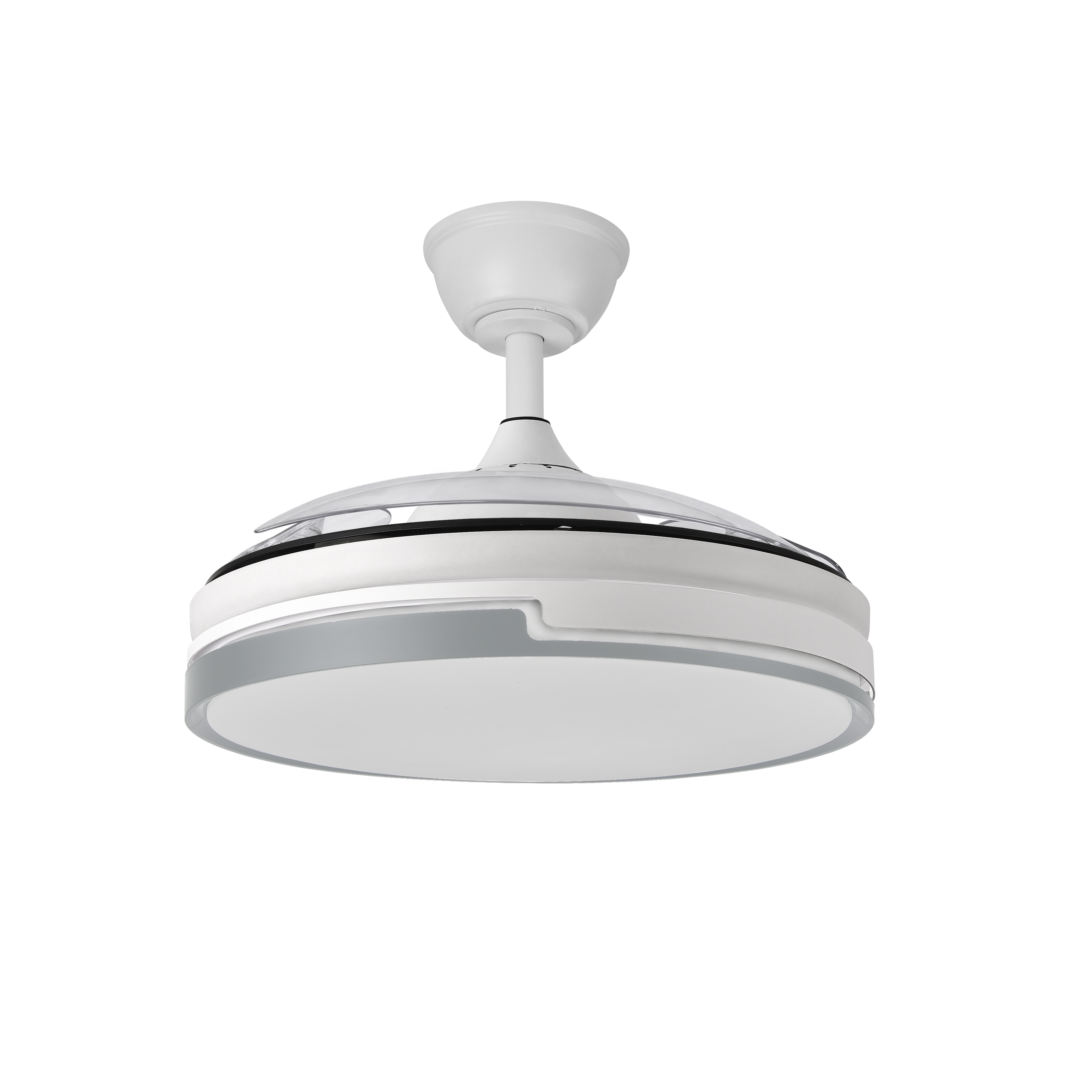 Ventilador de techo Papiro 59W Blanco/Gris de Fabrilamp, vista frontal.