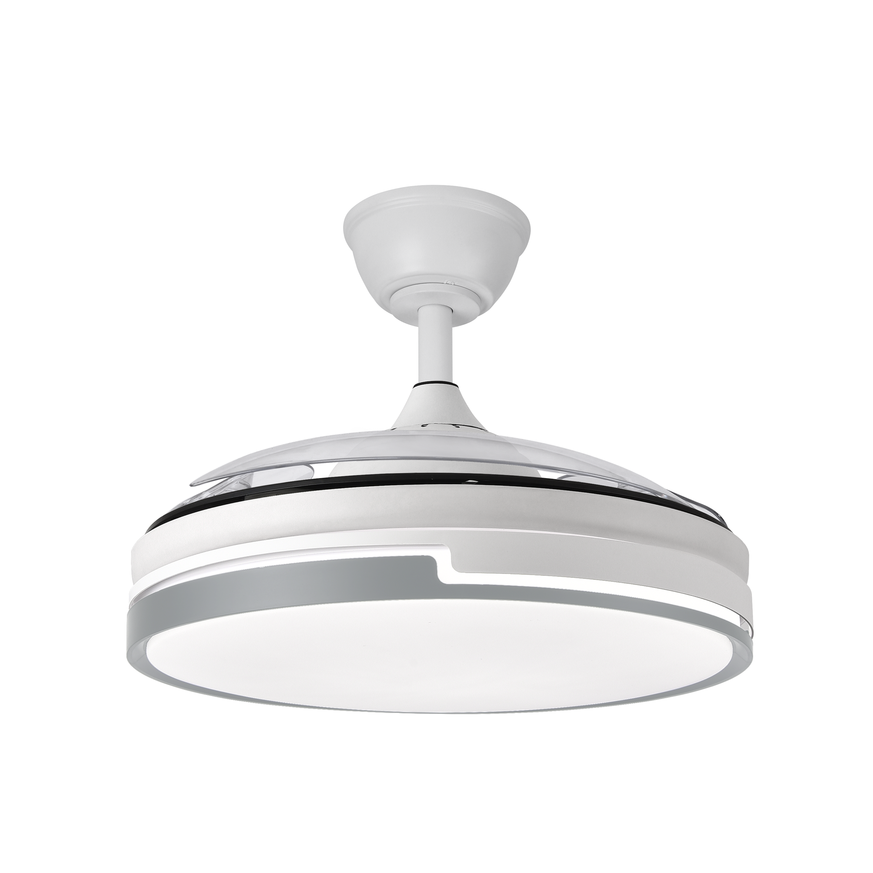 Ventilador de techo Papiro 59W Blanco/Gris de Fabrilamp, vista frontal.