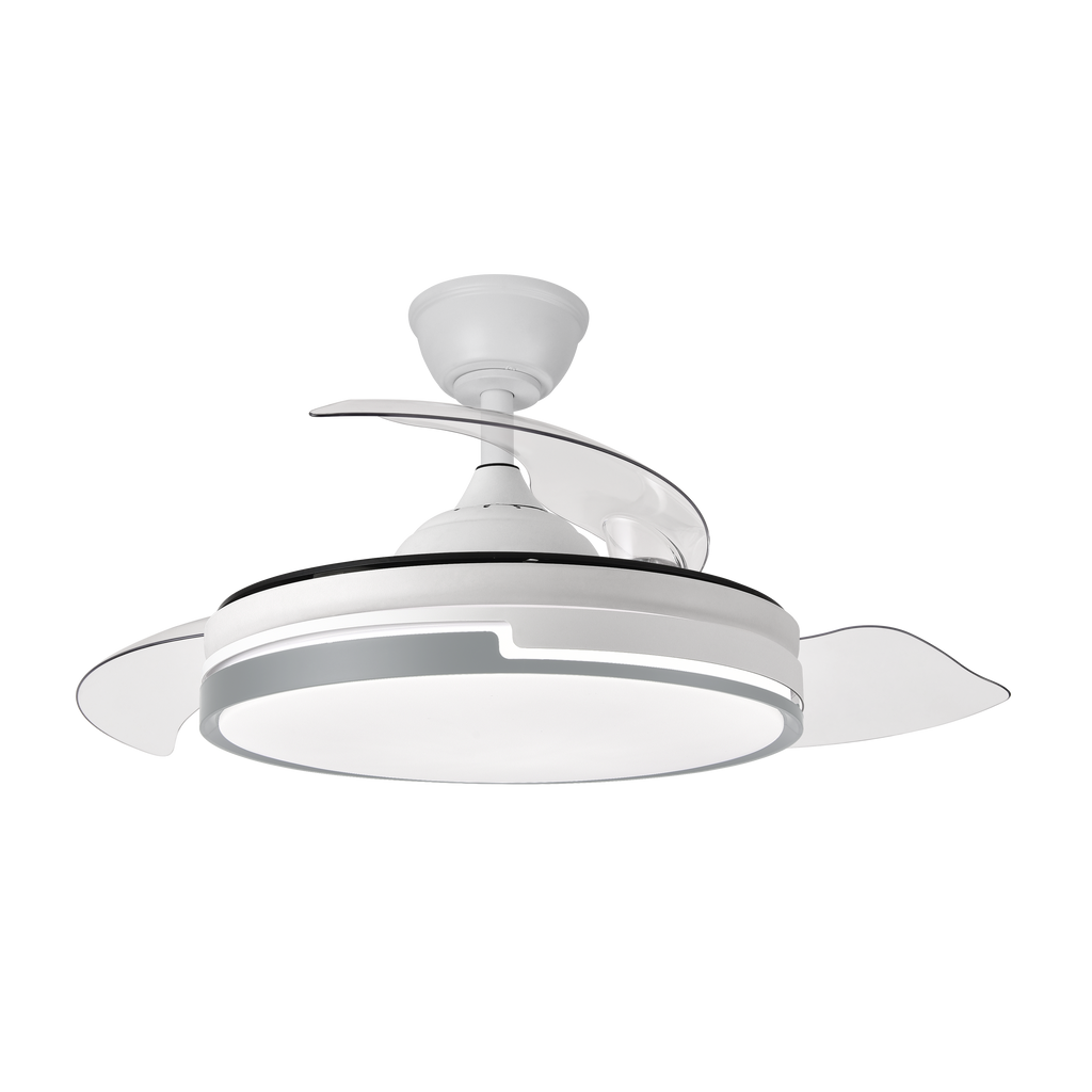 Ventilador de techo Papiro 59W Blanco/Gris de Fabrilamp, vista frontal.