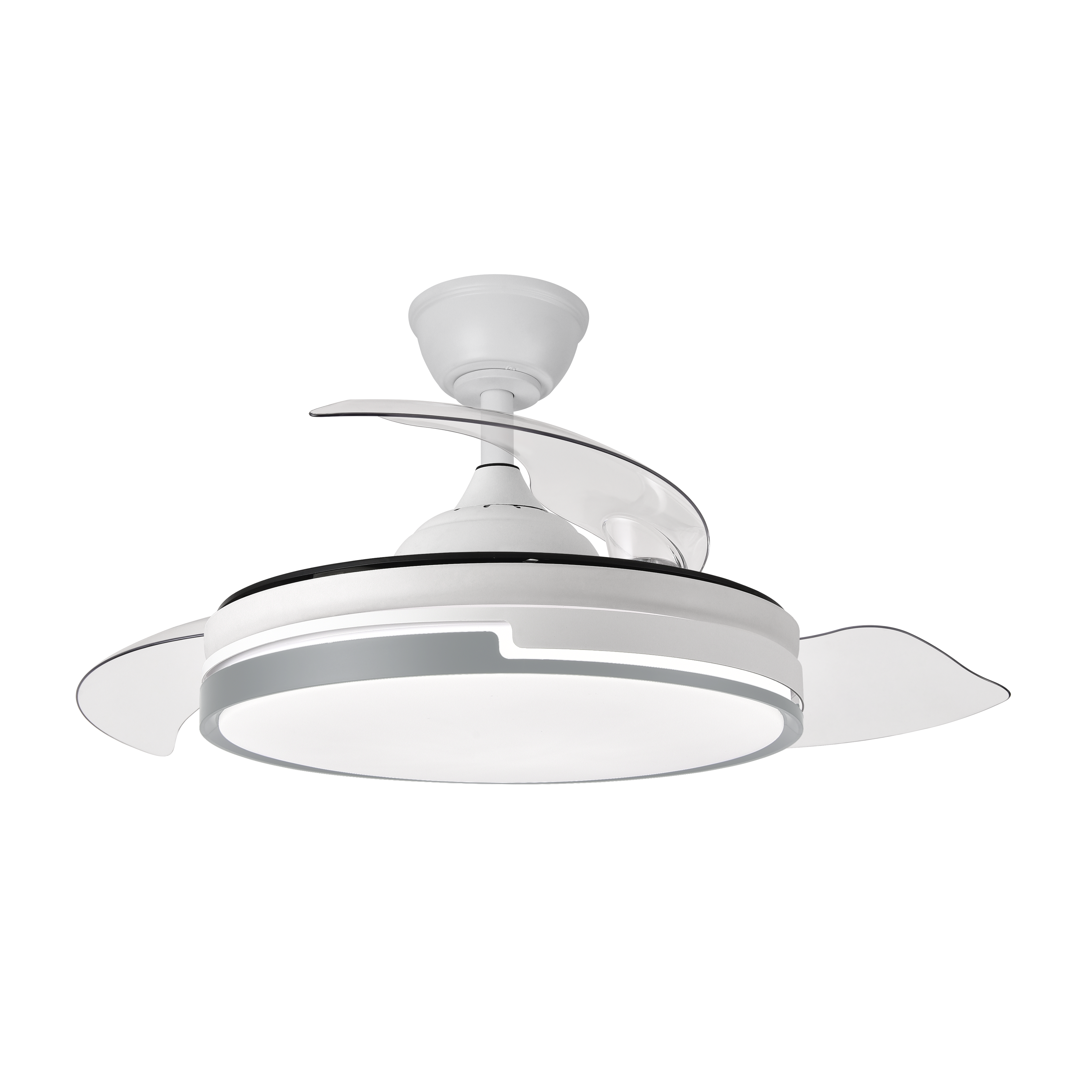 Ventilador de techo Papiro 59W Blanco/Gris de Fabrilamp, vista frontal.