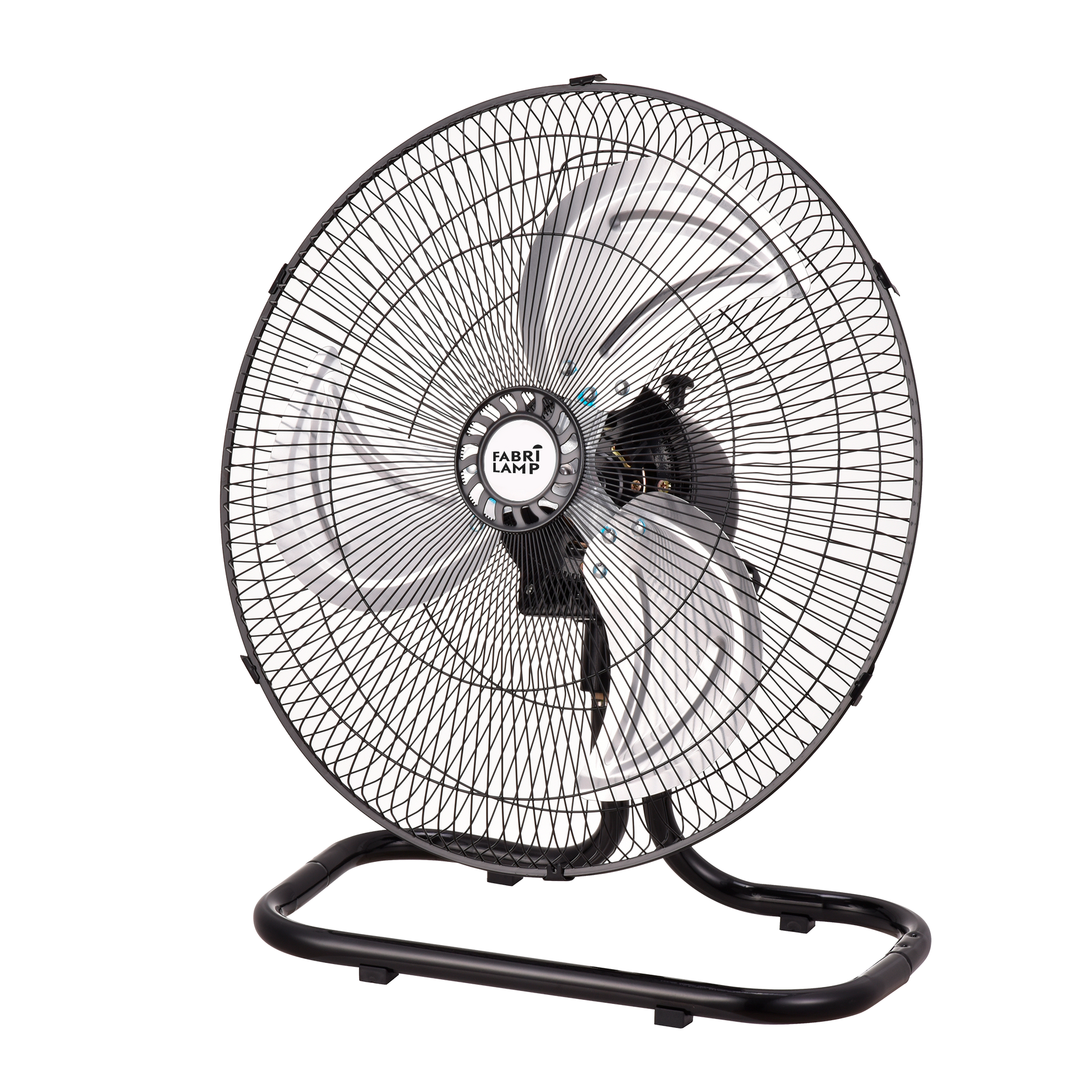 Ventilador Industrial Recio Negro 50cm, vista frontal, 3 aspas de aluminio.