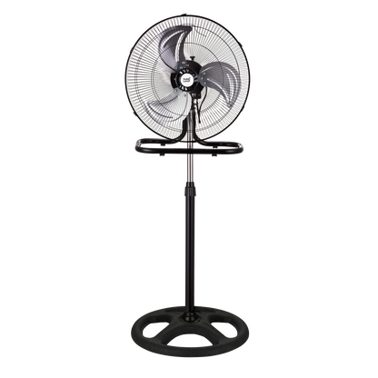 Ventilador Industrial Recio Negro 50cm, vista frontal, 3 aspas de aluminio.