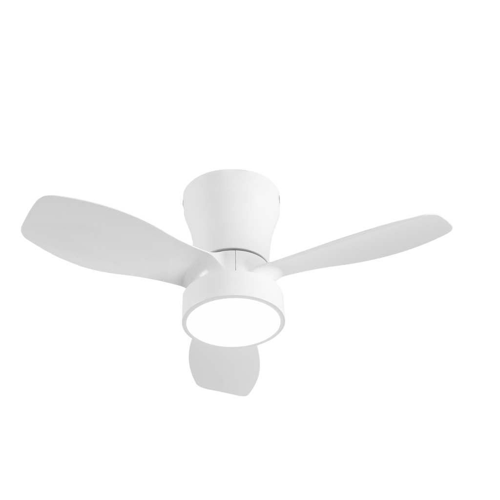 Ventilador Piton DC 24W Blanco de Fabrilamp con mando a distancia y tres velocidades. Iluminación LED integrada.