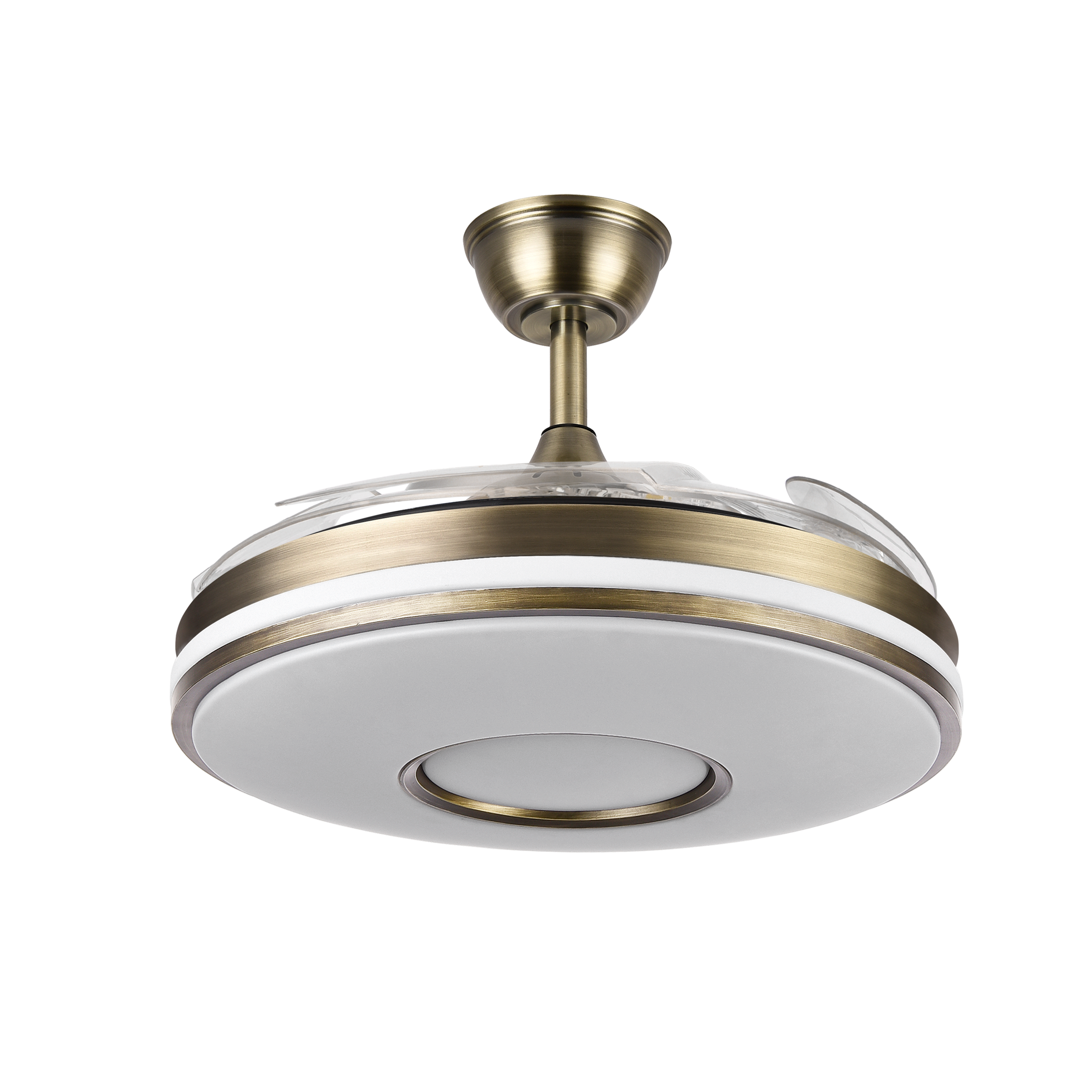 Moderno ventilador de techo con luz LED, perfecto para dormitorio