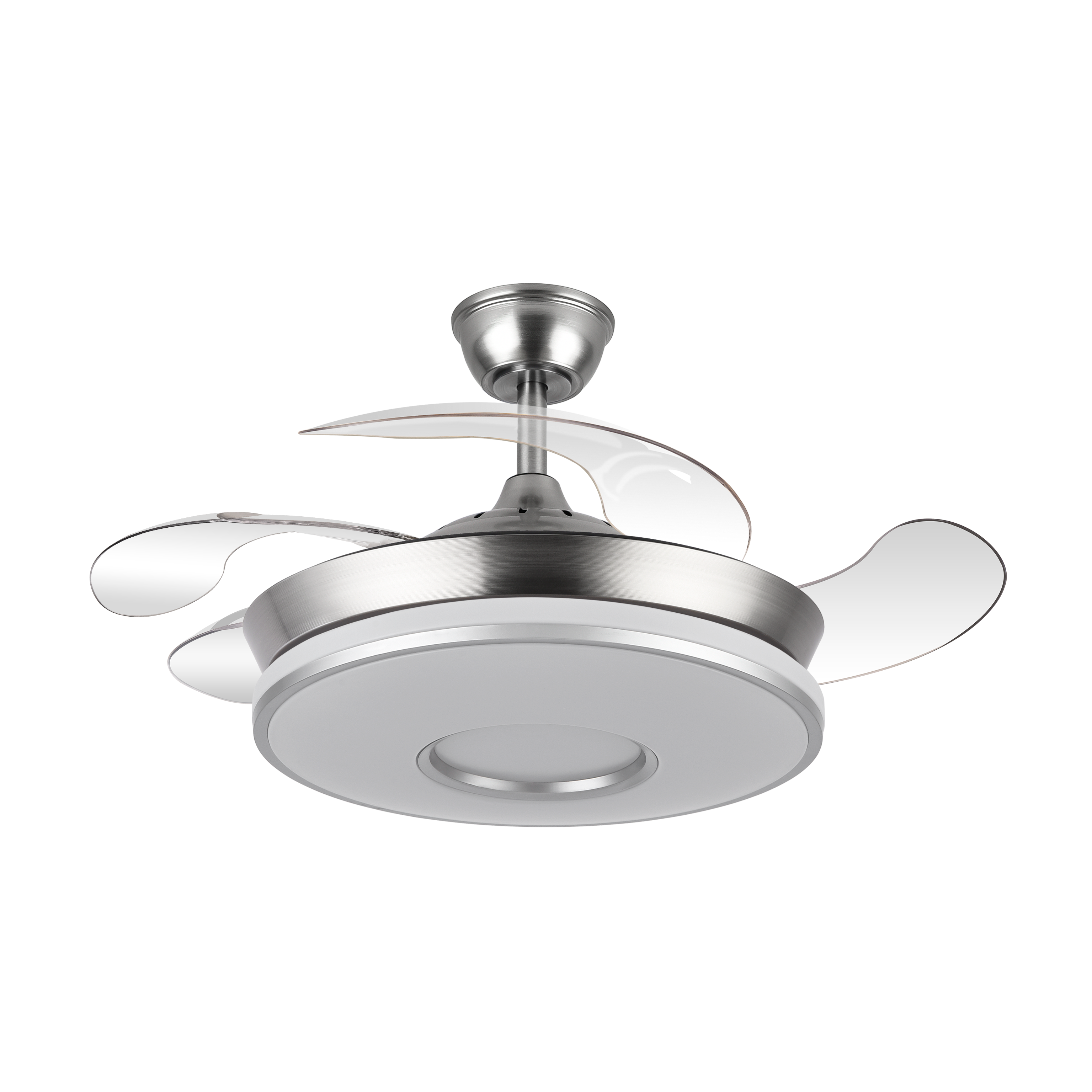 Ventilador DC Dani 59W Níquel con 4 aspas, 6 velocidades y mando a distancia. Fabrilamp.