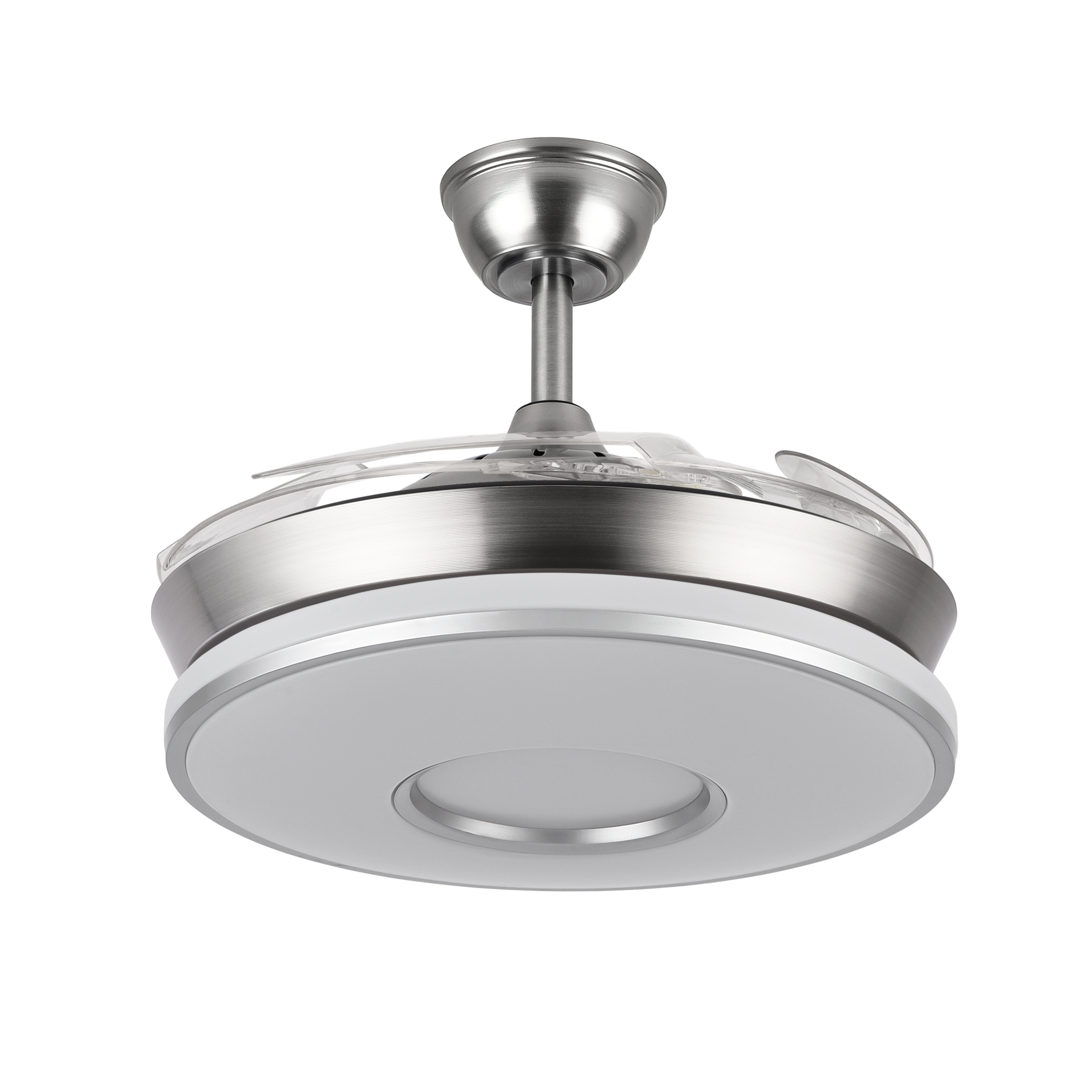 Ventilador DC Dani 59W Níquel con 4 aspas, 6 velocidades y mando a distancia. Fabrilamp.