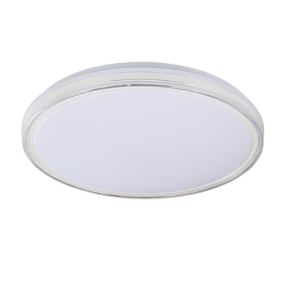 Plafón Nevado fabricado en metal color blanco, con LED regulable y mando a distancia