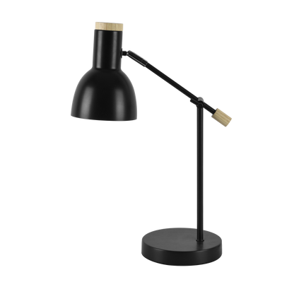 Flexo Tejo fabricado en metal y madera de haya color negro, ideal para escritorio