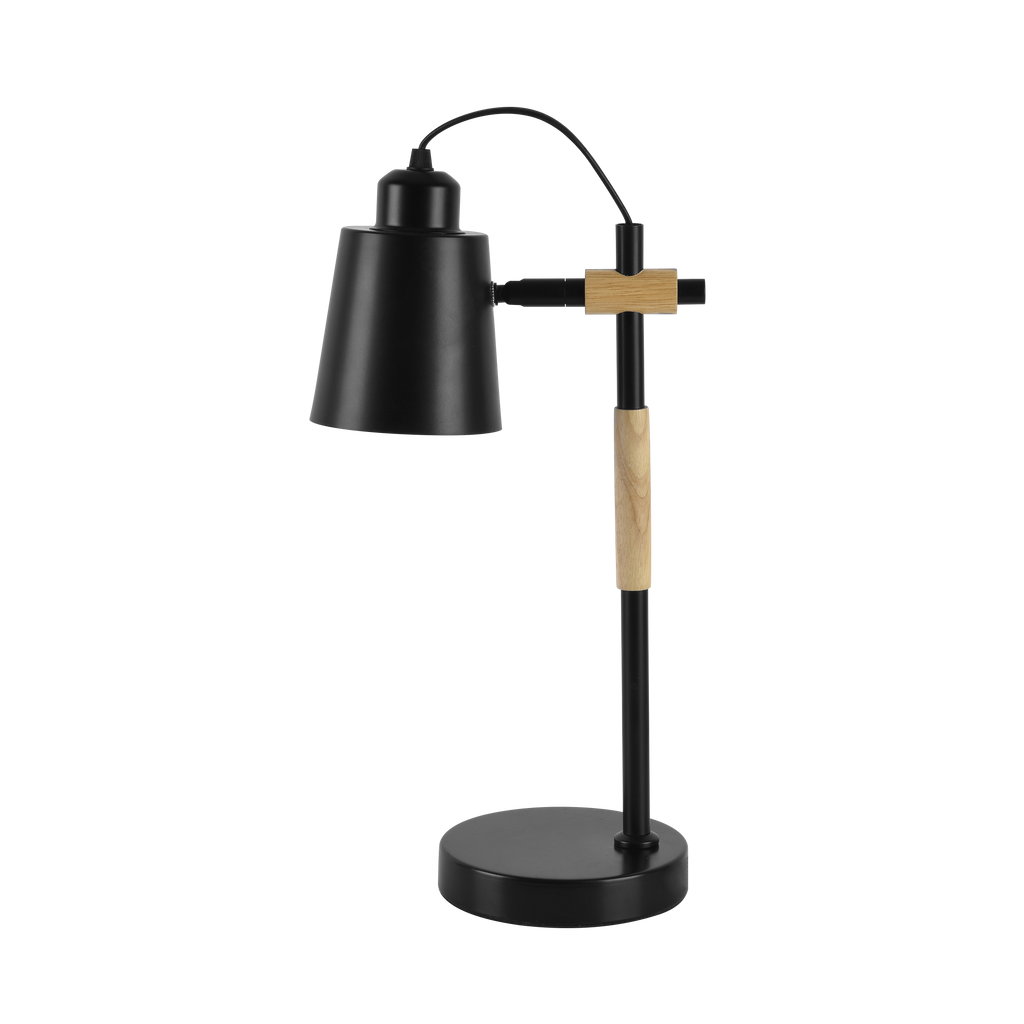 Flexo Liena fabricado en metal negro y madera de haya, estilo vintage