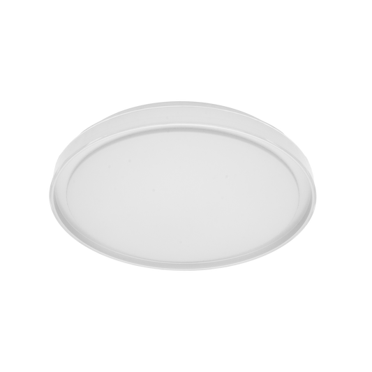 Plafón Bianca fabricado en metal color blanco con detalle plata
