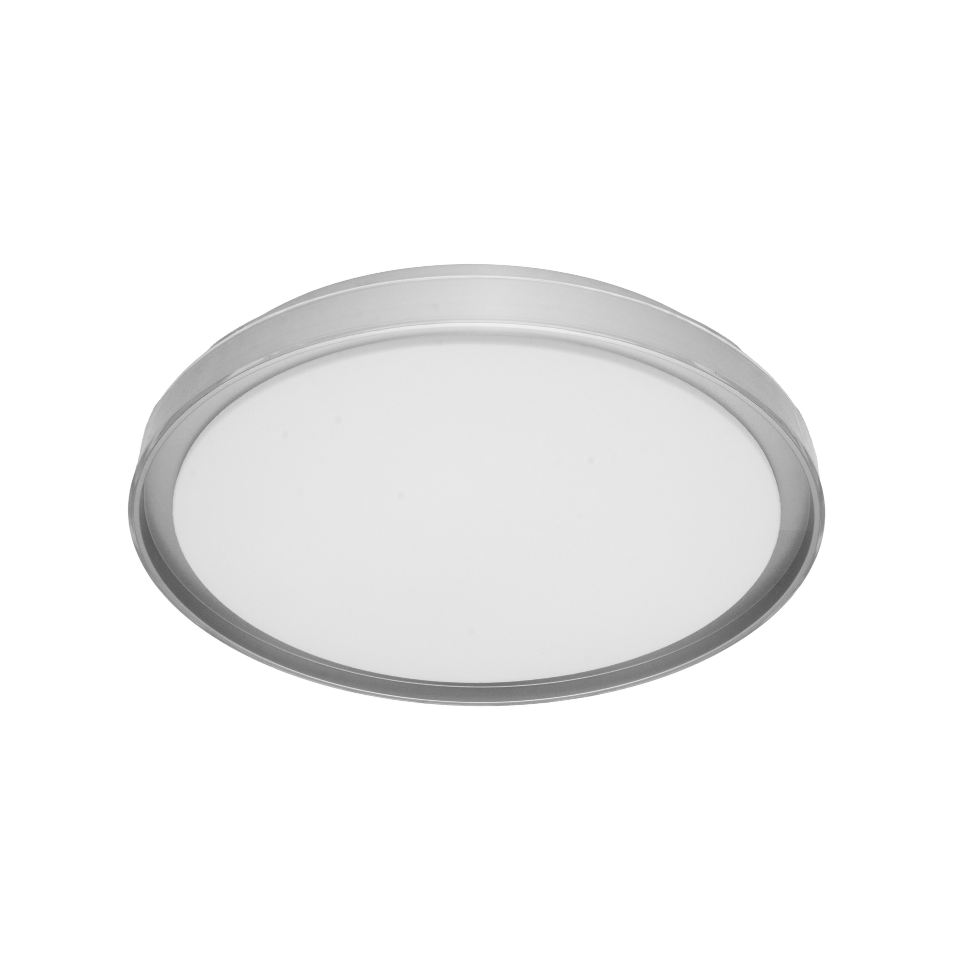 Plafón Bianca fabricado en metal color blanco y plata, ideal para interiores modernos.
