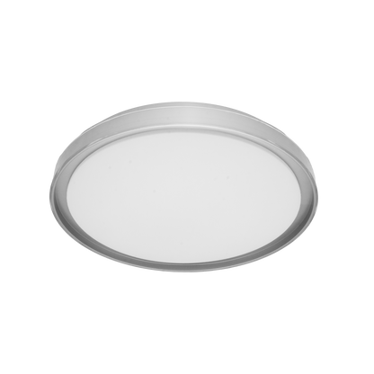 Plafón Bianca fabricado en metal color blanco y plata, ideal para interiores modernos.