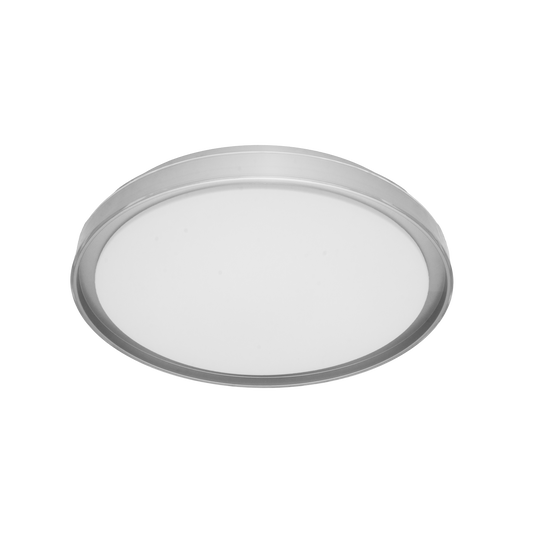 Plafón Bianca fabricado en metal color blanco y plata, ideal para interiores modernos.