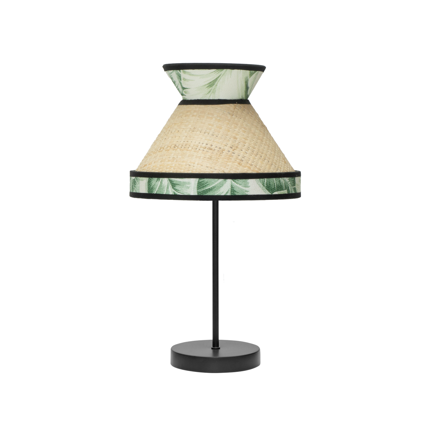 Sobremesa Constantinopla fabricada en textil color beis y verde con base de metal negro