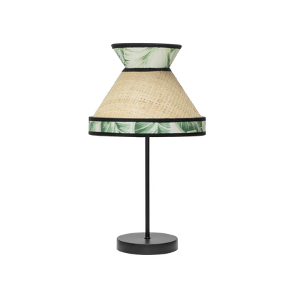 Sobremesa Constantinopla fabricada en textil color beis y verde con base de metal negro