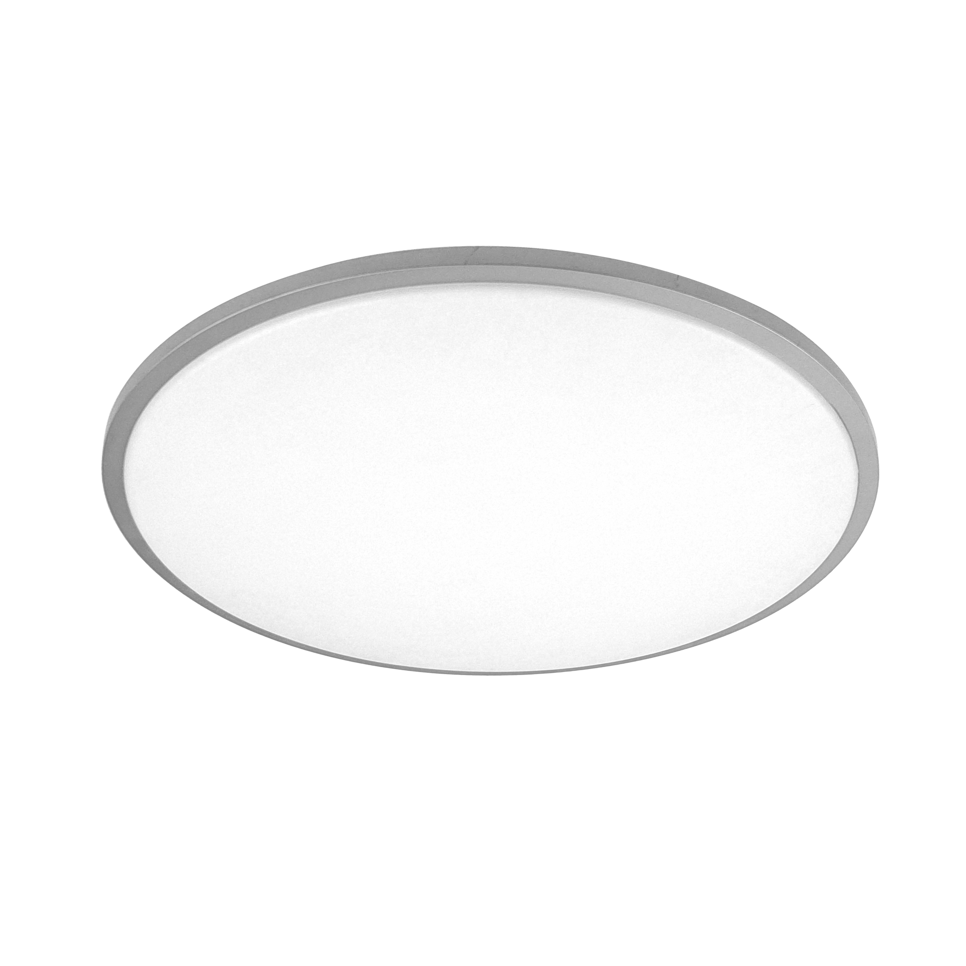 Plafón Eglon fabricado en metal blanco y plata, con luz LED regulable en color