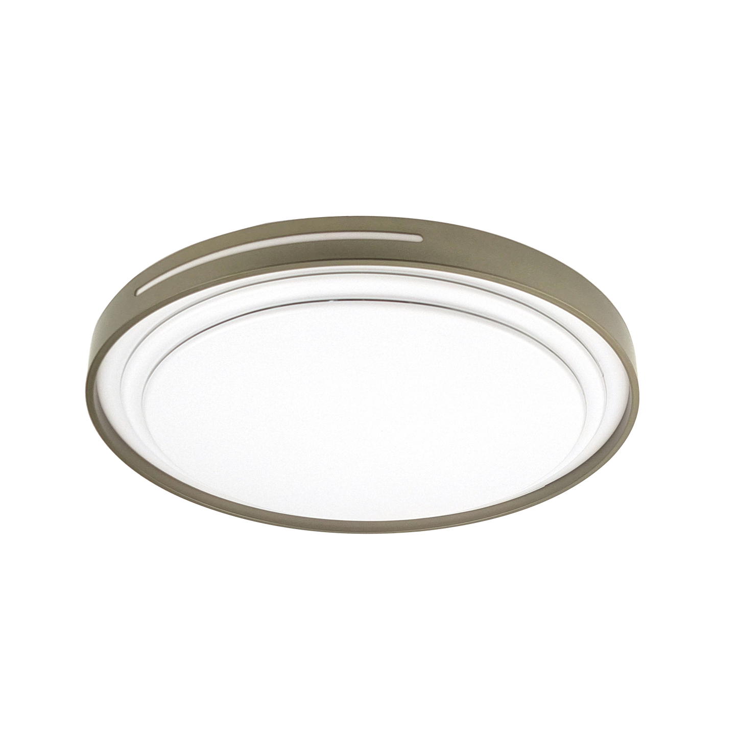 Plafón Argus fabricado en metal color blanco/cuero con LED regulable.