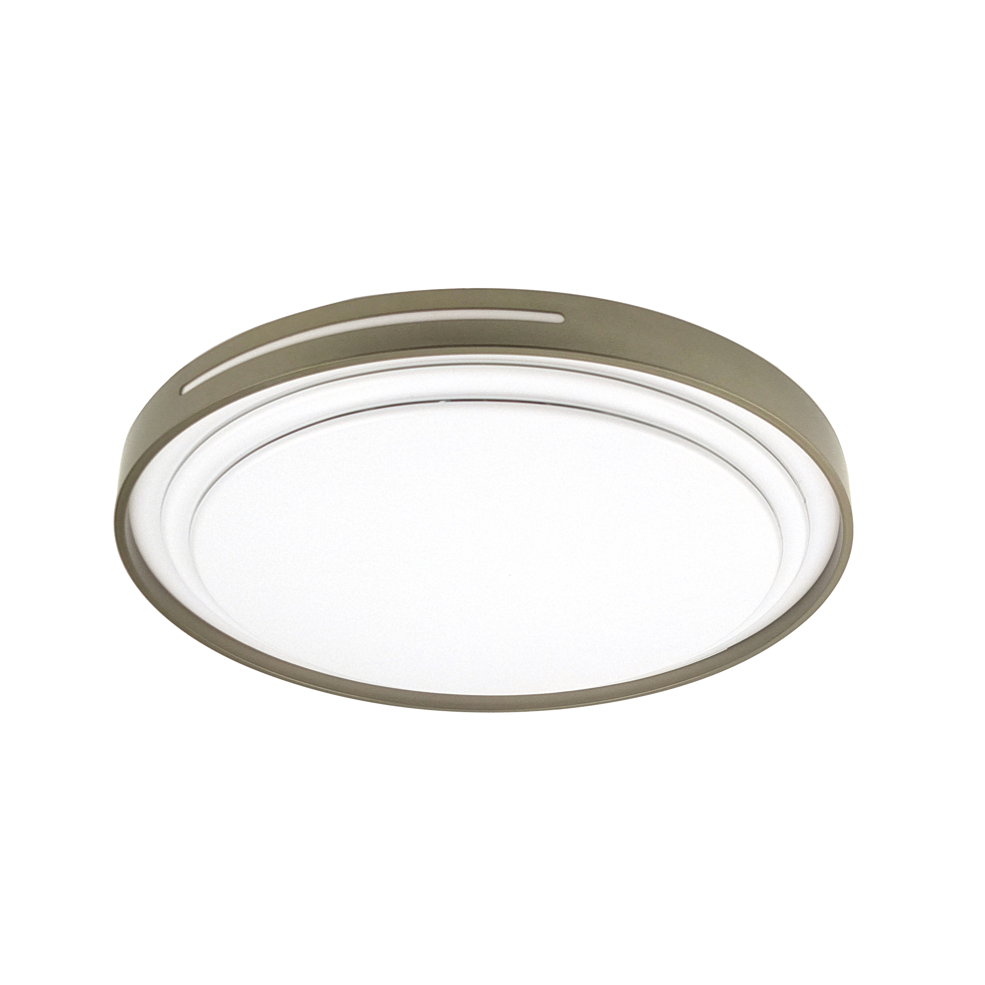 Plafón Argus fabricado en metal color blanco/cuero con LED regulable.