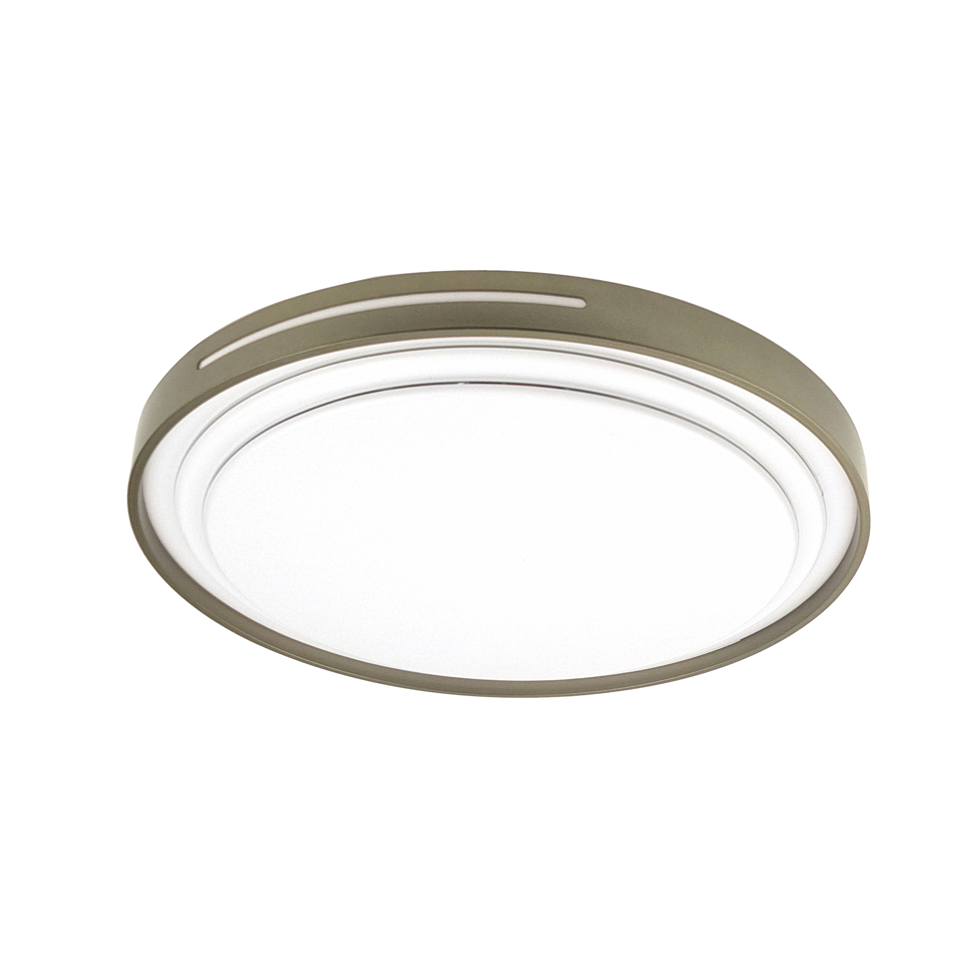 Plafón Argus fabricado en metal color blanco con detalle en cuero