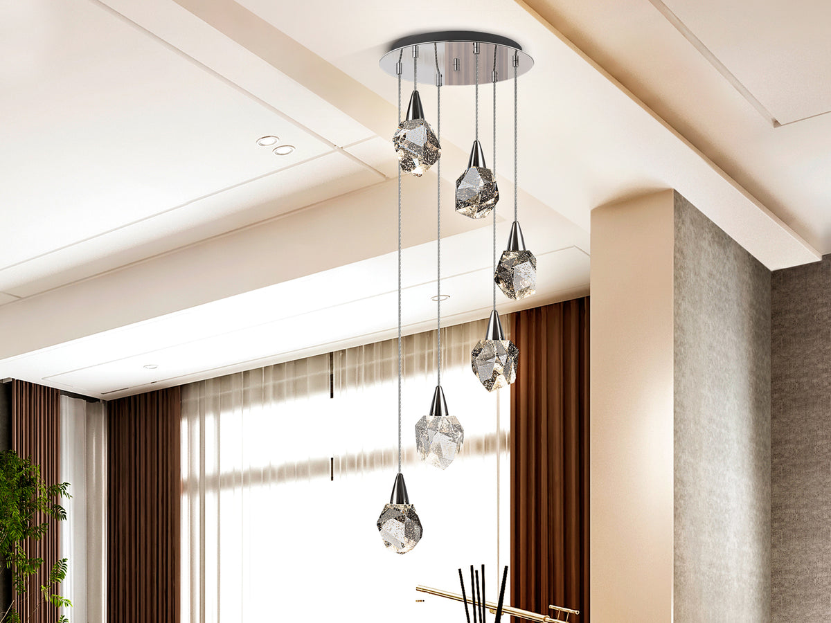 Lámpara Colgante Aquaria 6 Luces LED Cromo y Cristal Schuller en ambiente decorado | Schuller