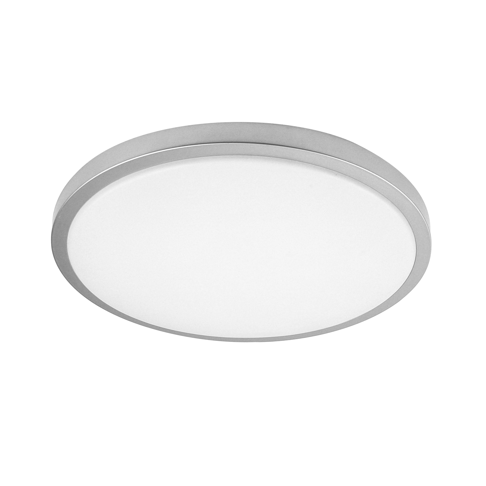 Plafón Kirat fabricado en metal color plata y policarbonato blanco