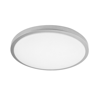 Plafón Kirat fabricado en metal color plata y policarbonato blanco