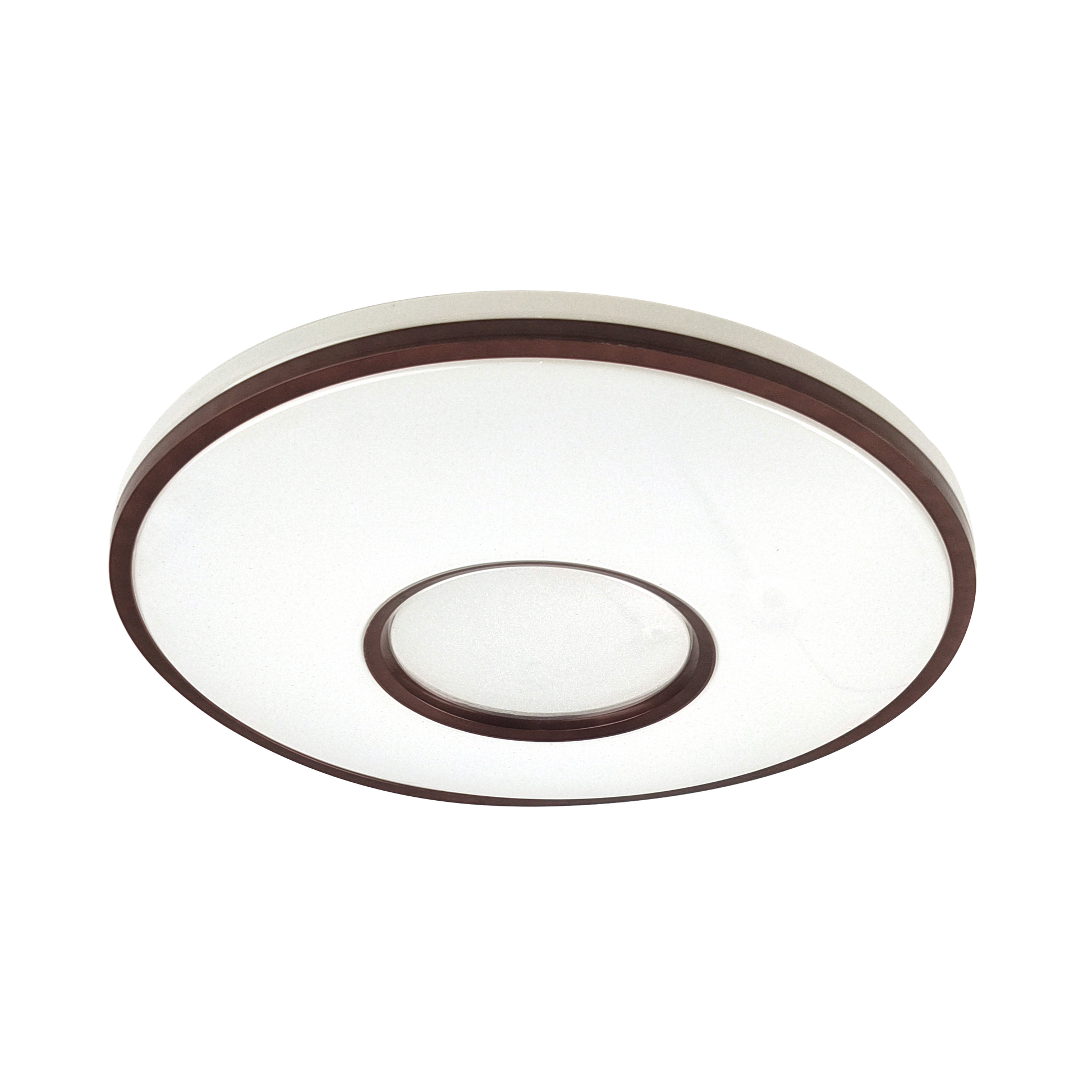 Plafón Perote fabricado en metal color blanco y marrón, ideal para interiores