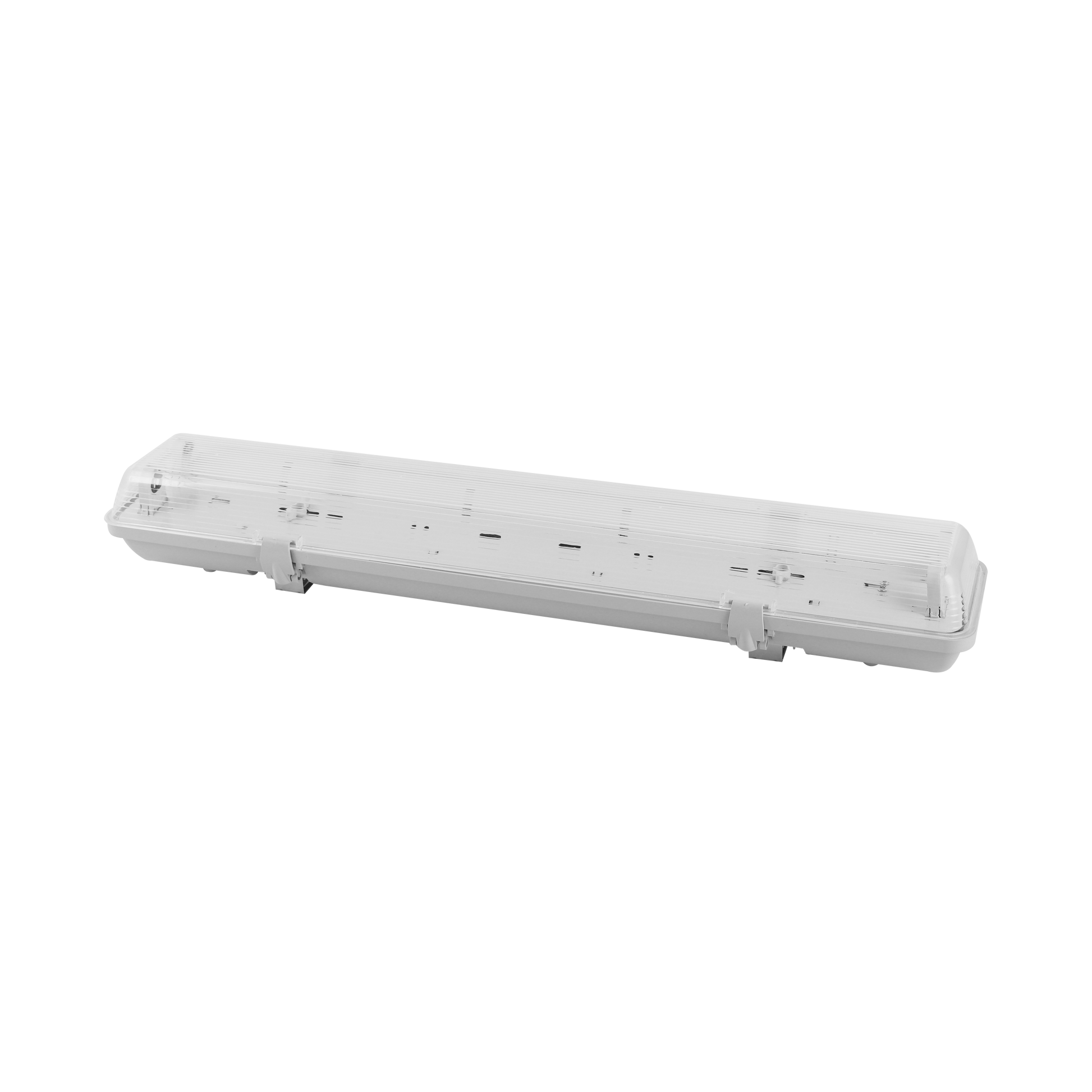 Pantalla estanca Basik fabricada en ABS color gris con reflector blanco, ideal para garajes