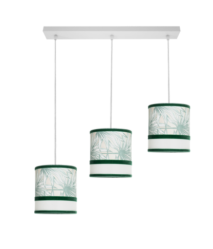 Regleta Caledonia fabricada en metal y textil color blanco y verde, ideal para salones y comedores.