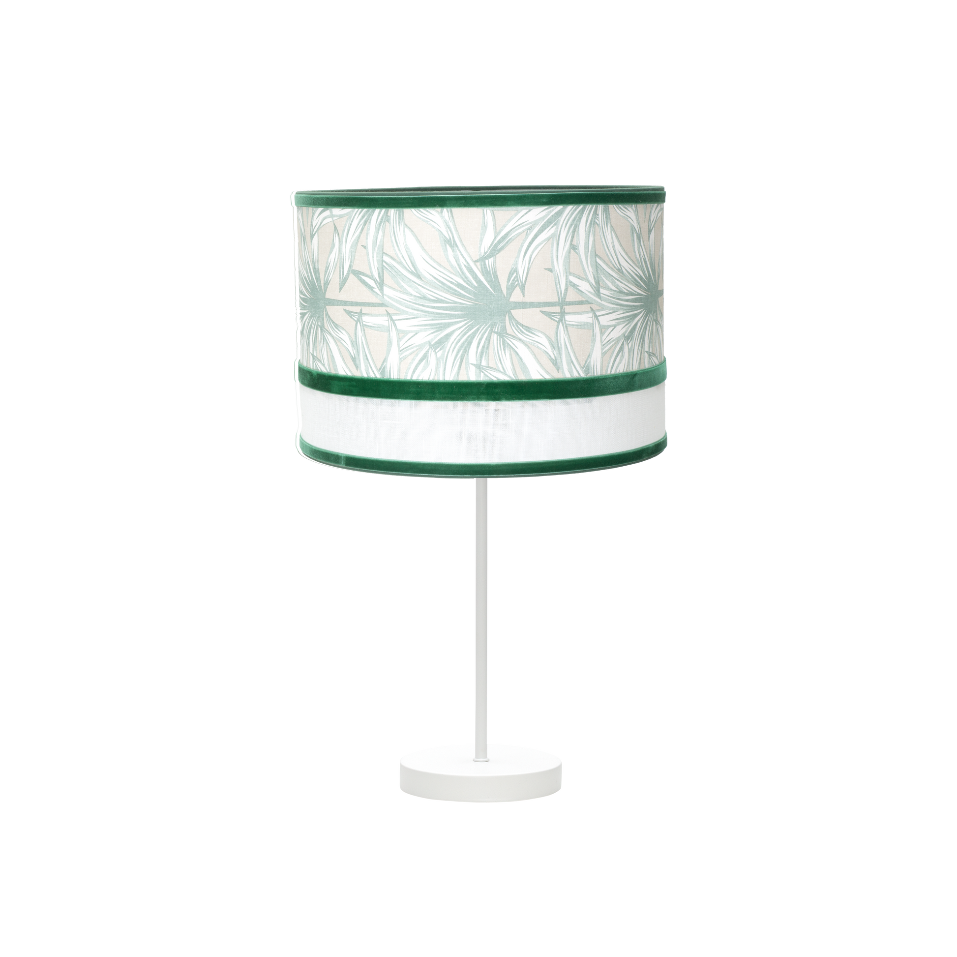 Sobremesa Caledonia fabricada en metal y textil, color blanco y verde, Fabrilamp / Abrila
