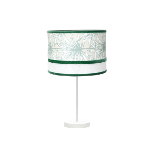 Sobremesa Caledonia fabricada en metal y textil, color blanco y verde, Fabrilamp / Abrila