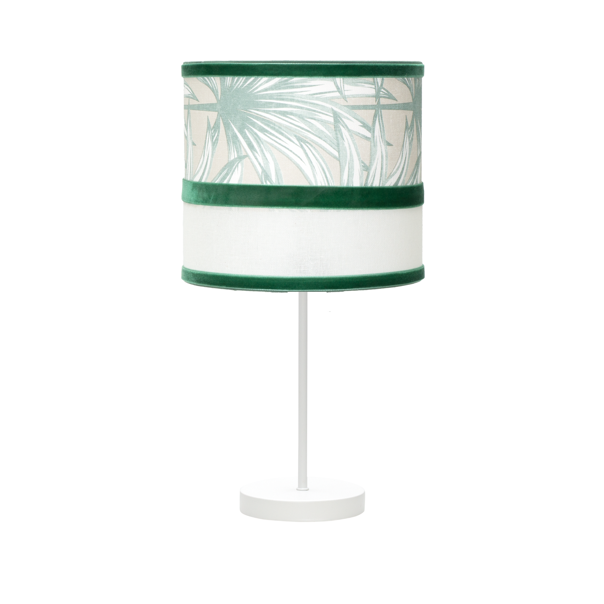 Sobremesa Caledonia fabricada en metal y textil, color blanco y verde, ideal para salones