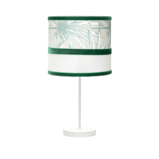 Sobremesa Caledonia fabricada en metal y textil, color blanco y verde, ideal para salones