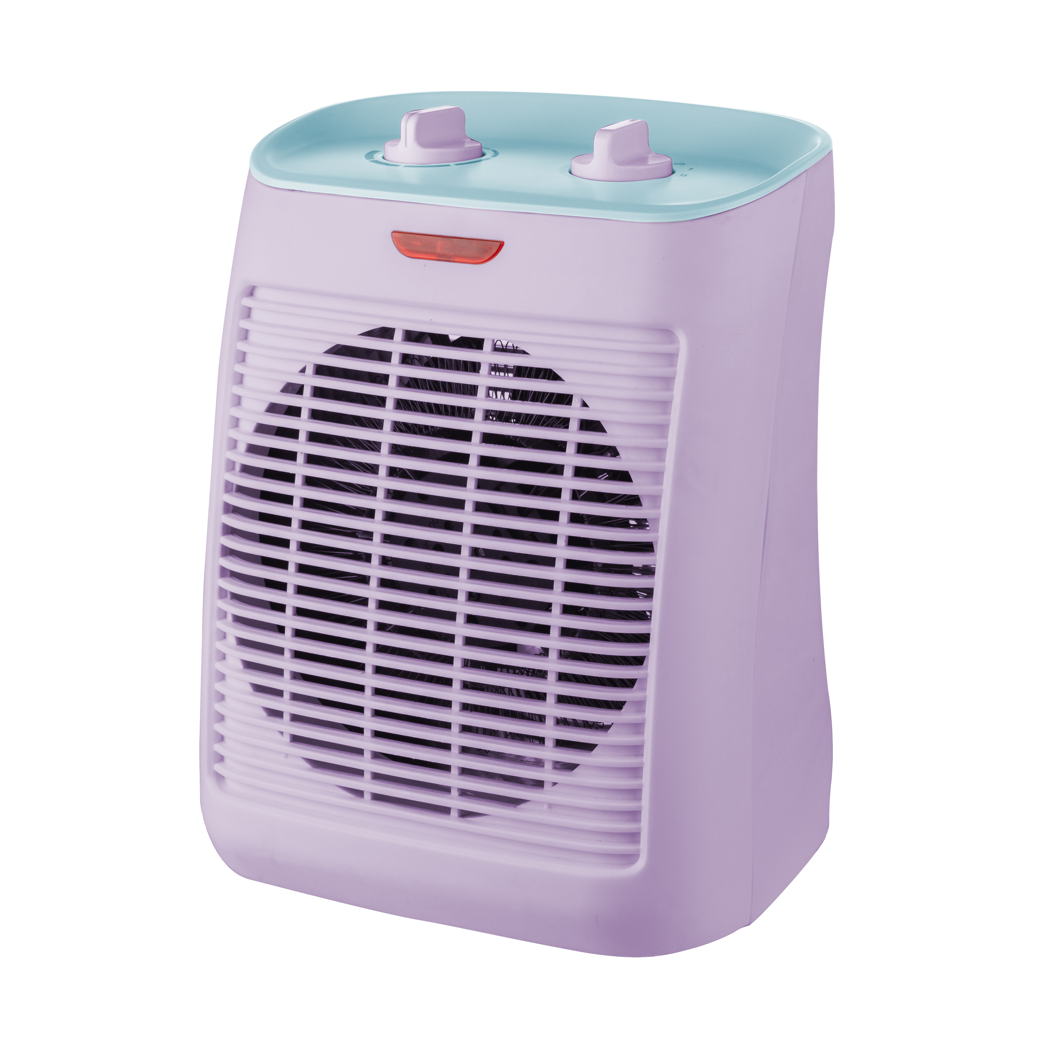 Termoventilador Taray fabricado en metal color lila y turquesa