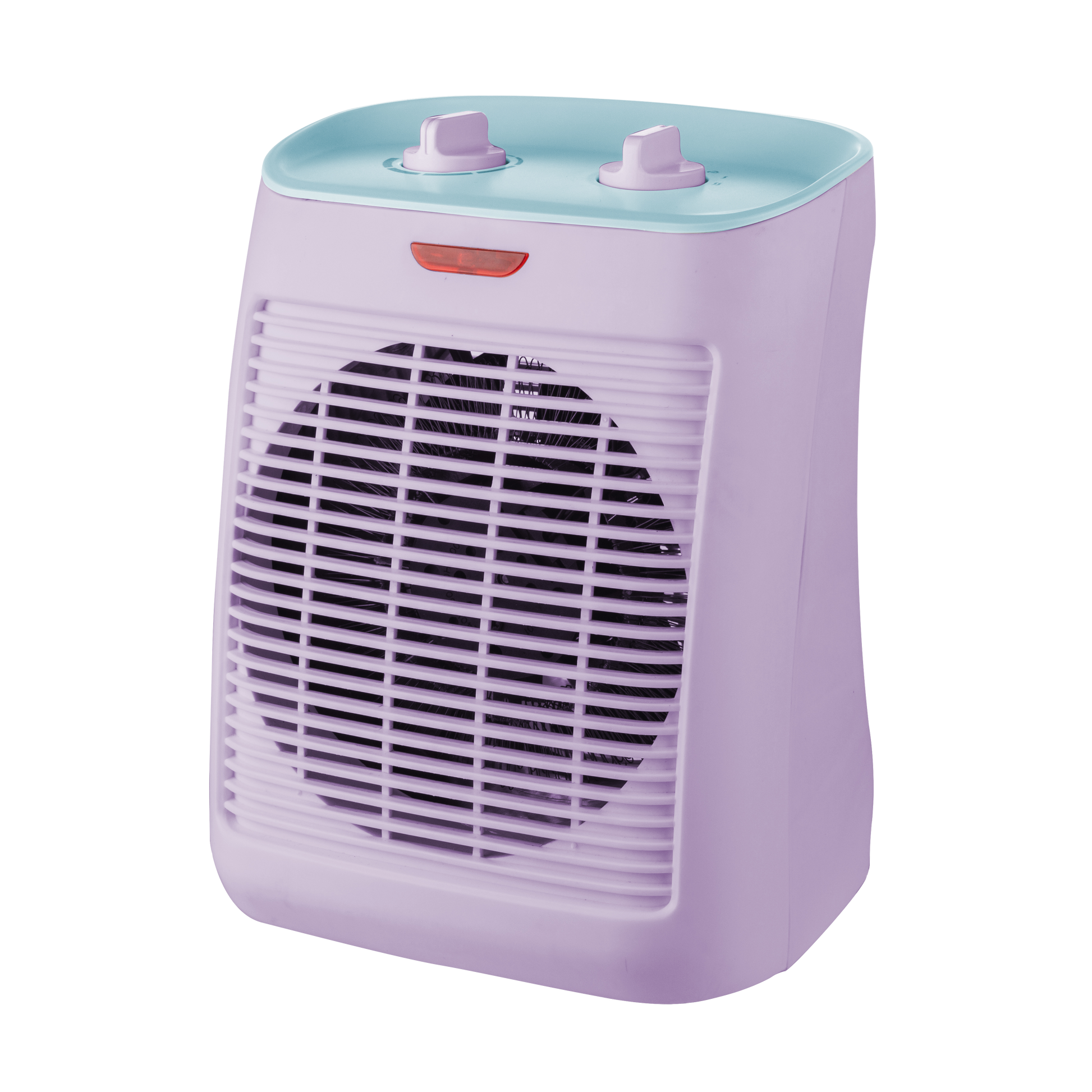 Termoventilador Taray fabricado en metal y policarbonato color lila y turquesa