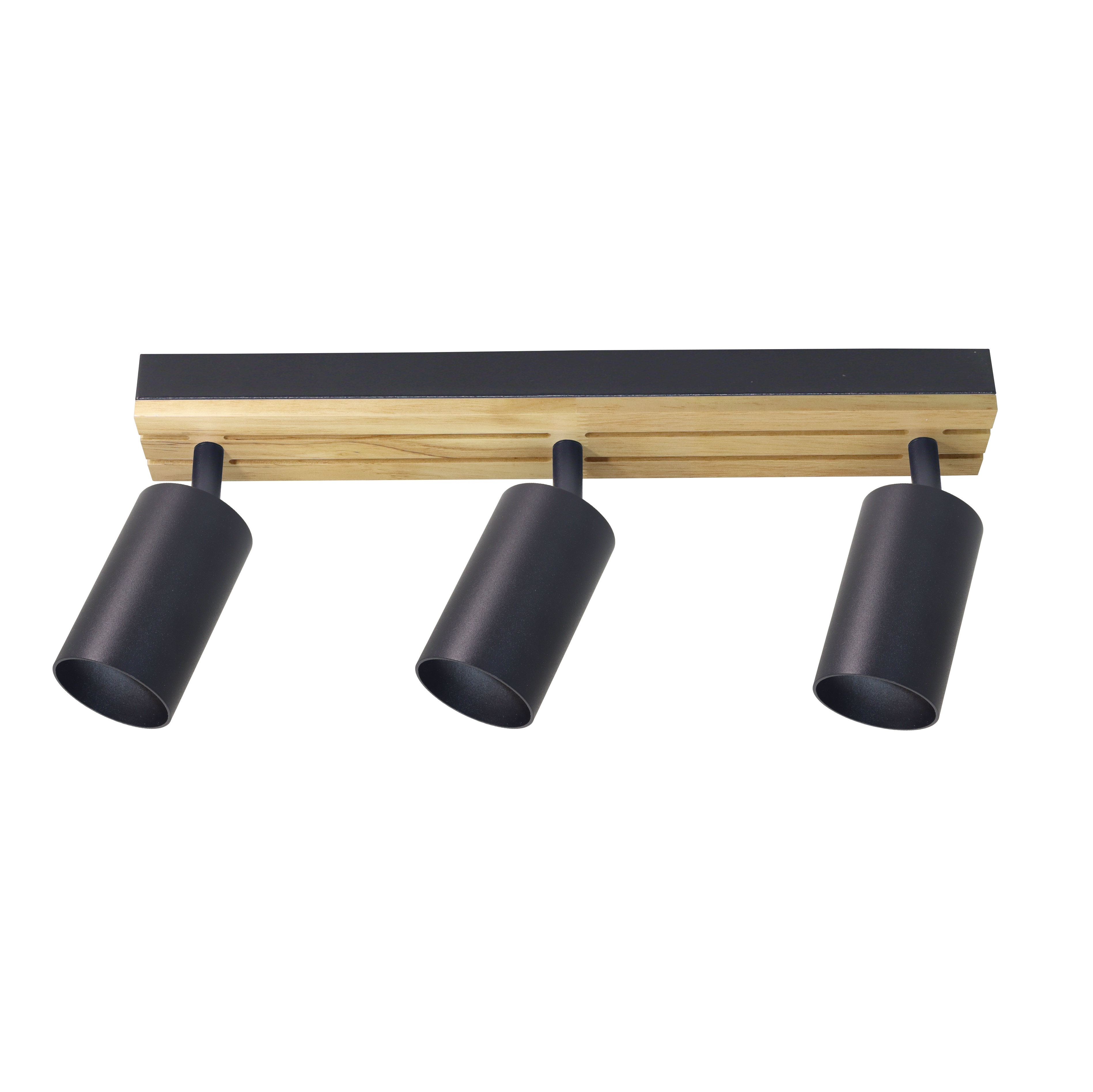 Regleta Waikato fabricada en metal negro y detalles en madera