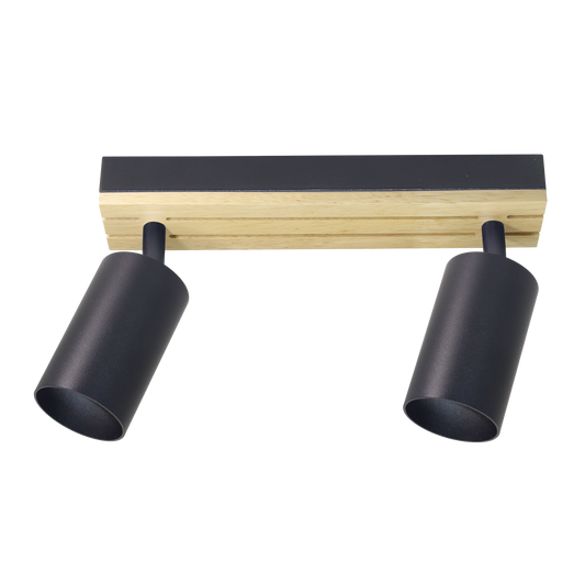 Regleta Waikato fabricada en metal y madera color negro y madera para iluminación interior