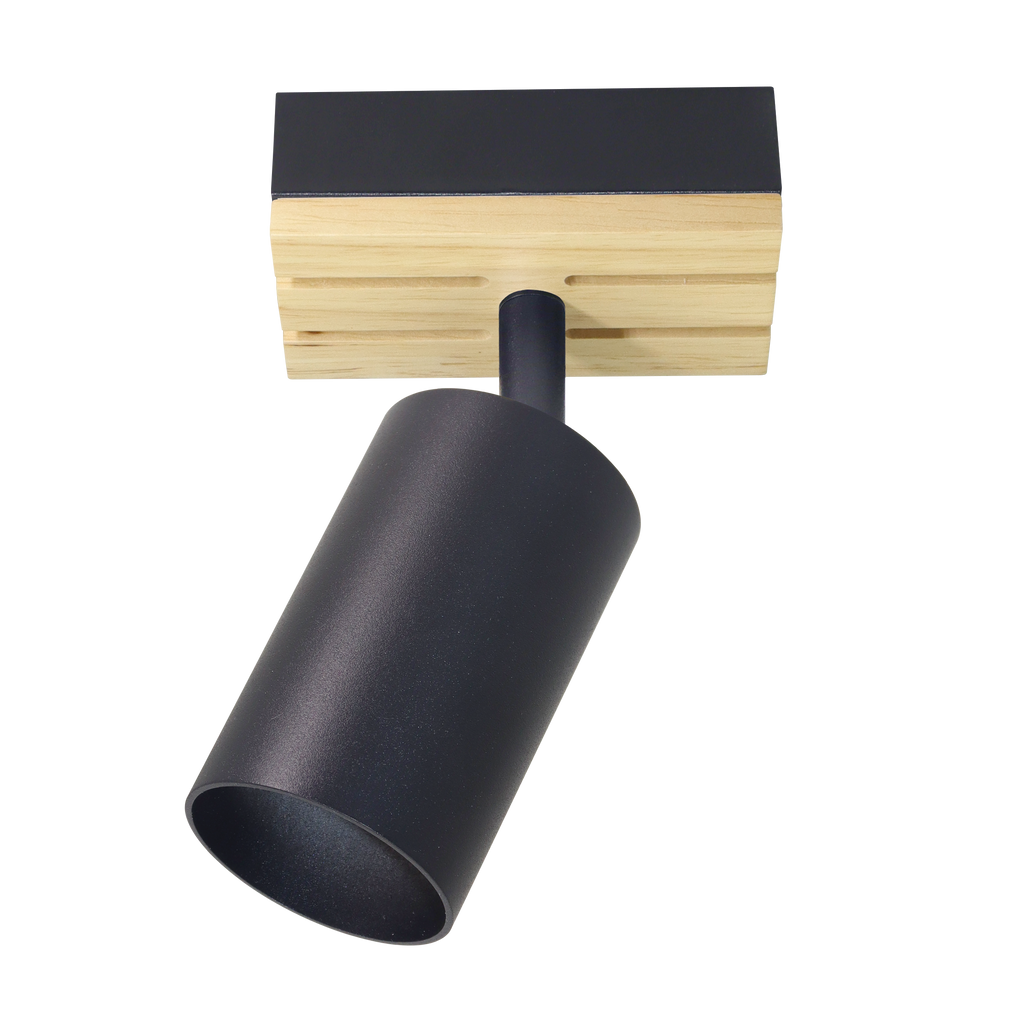 Foco Waikato fabricado en metal negro y madera natural