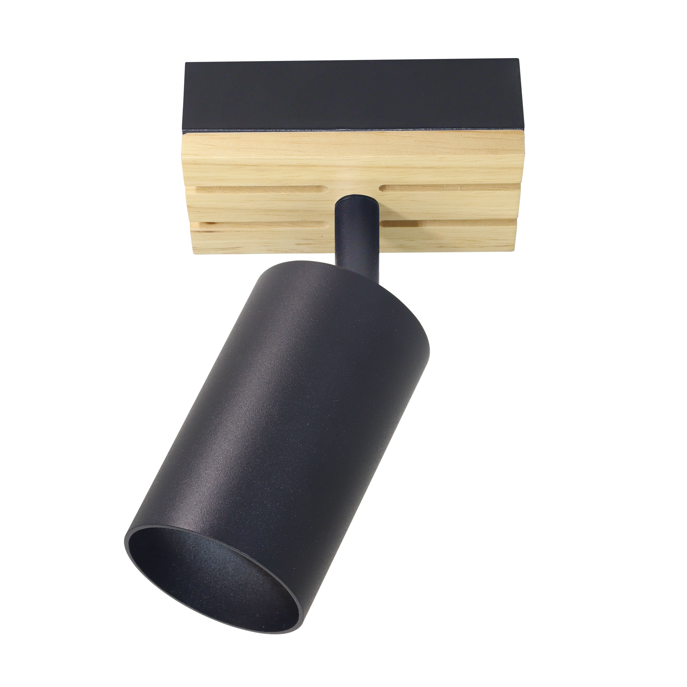 Foco Waikato fabricado en metal negro y madera natural