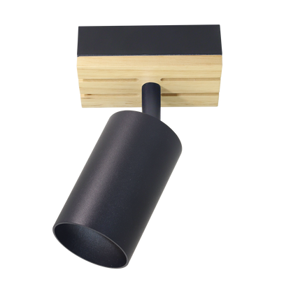 Foco Waikato fabricado en metal y madera color negro, ideal para iluminación doméstica