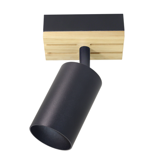 Foco Waikato fabricado en metal y madera color negro, ideal para iluminación doméstica