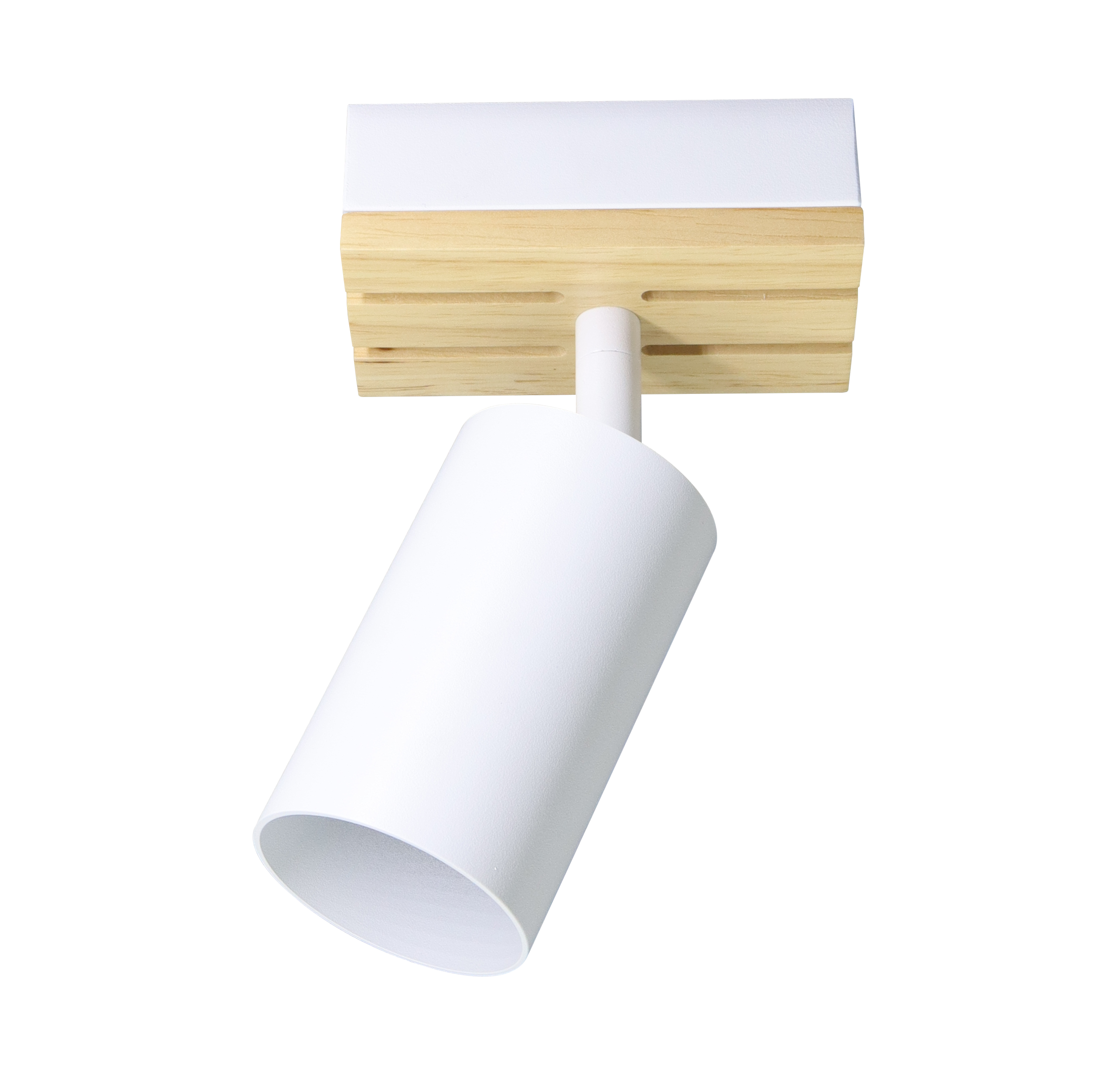 Foco Waikato fabricado en metal blanco y detalles en madera natural