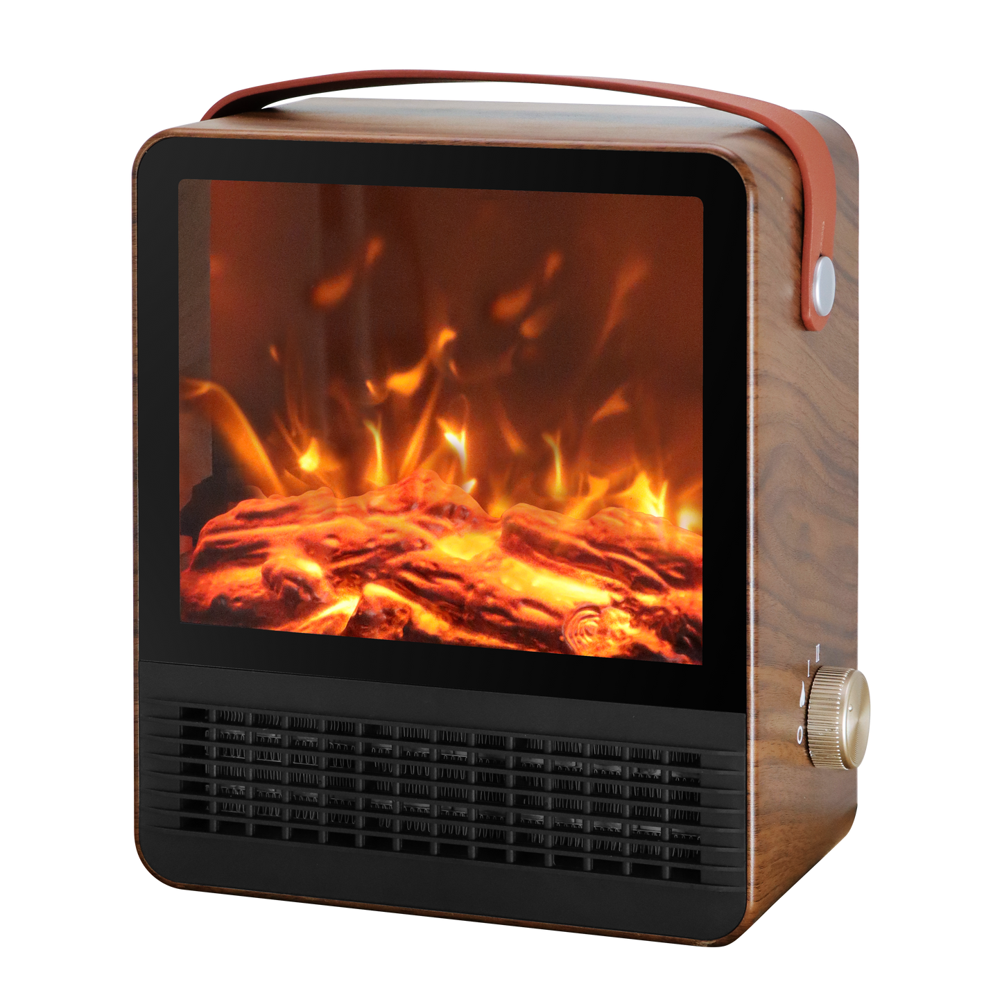 Termoventilador cerámico Caleta Fabrilamp / Abrila marrón con efecto llama