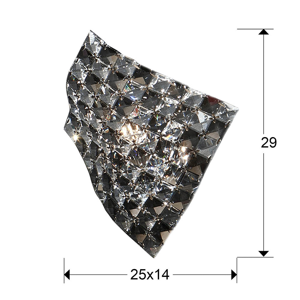 Plano con medidas de Aplique de Pared Satén 1 Luz Cromado con Cristales K9 Schuller · Ref. 160785
