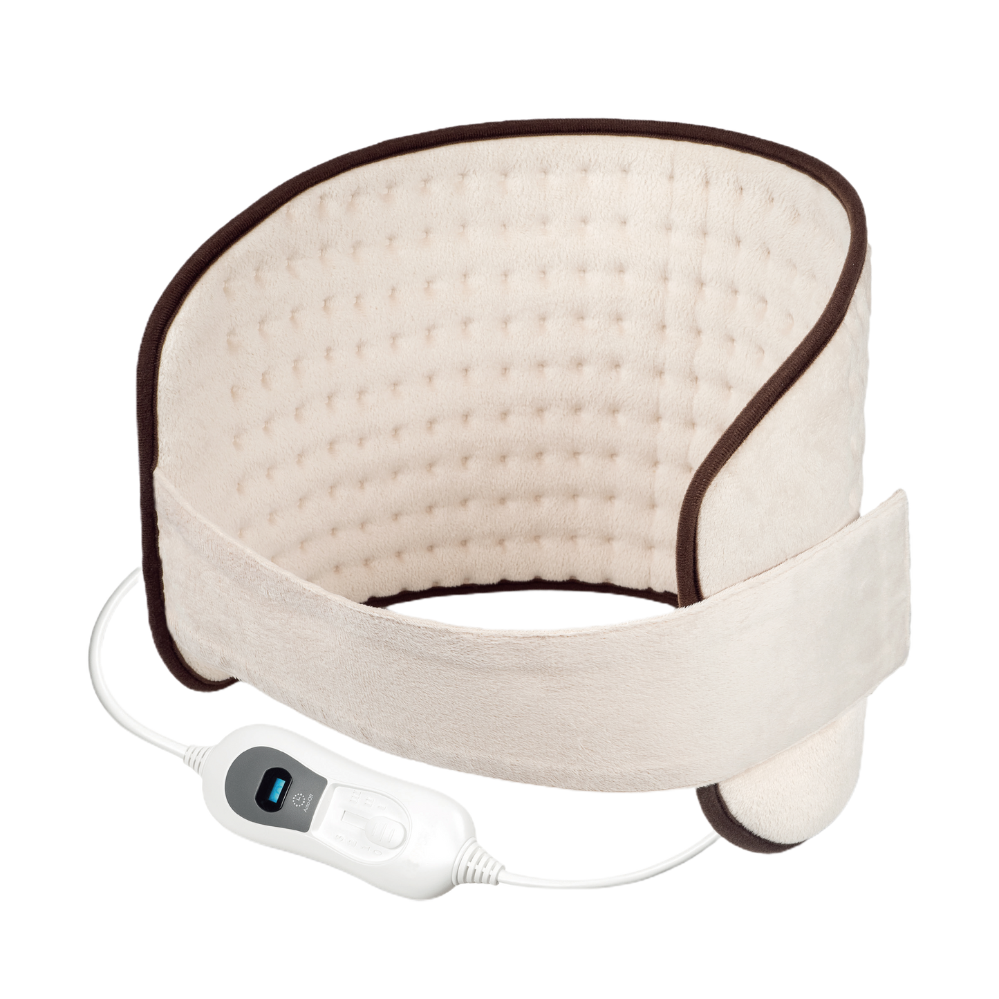 Almohadilla eléctrica lumbar fabricada en poliéster color beige y marrón